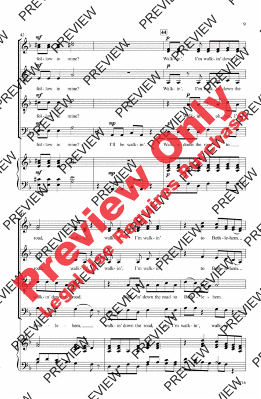 Walkin' Down the Road to Bethlehem 4-Part scores gallery preview page 9