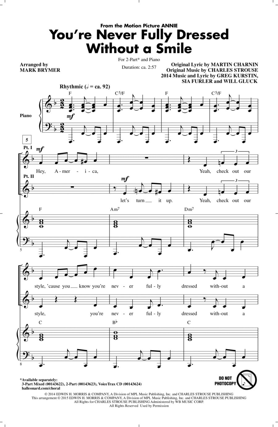 You're Never Fully Dressed Without A Smile (2014 Film Version) (arr. Mark Brymer) 2-Part scores gallery preview page 1
