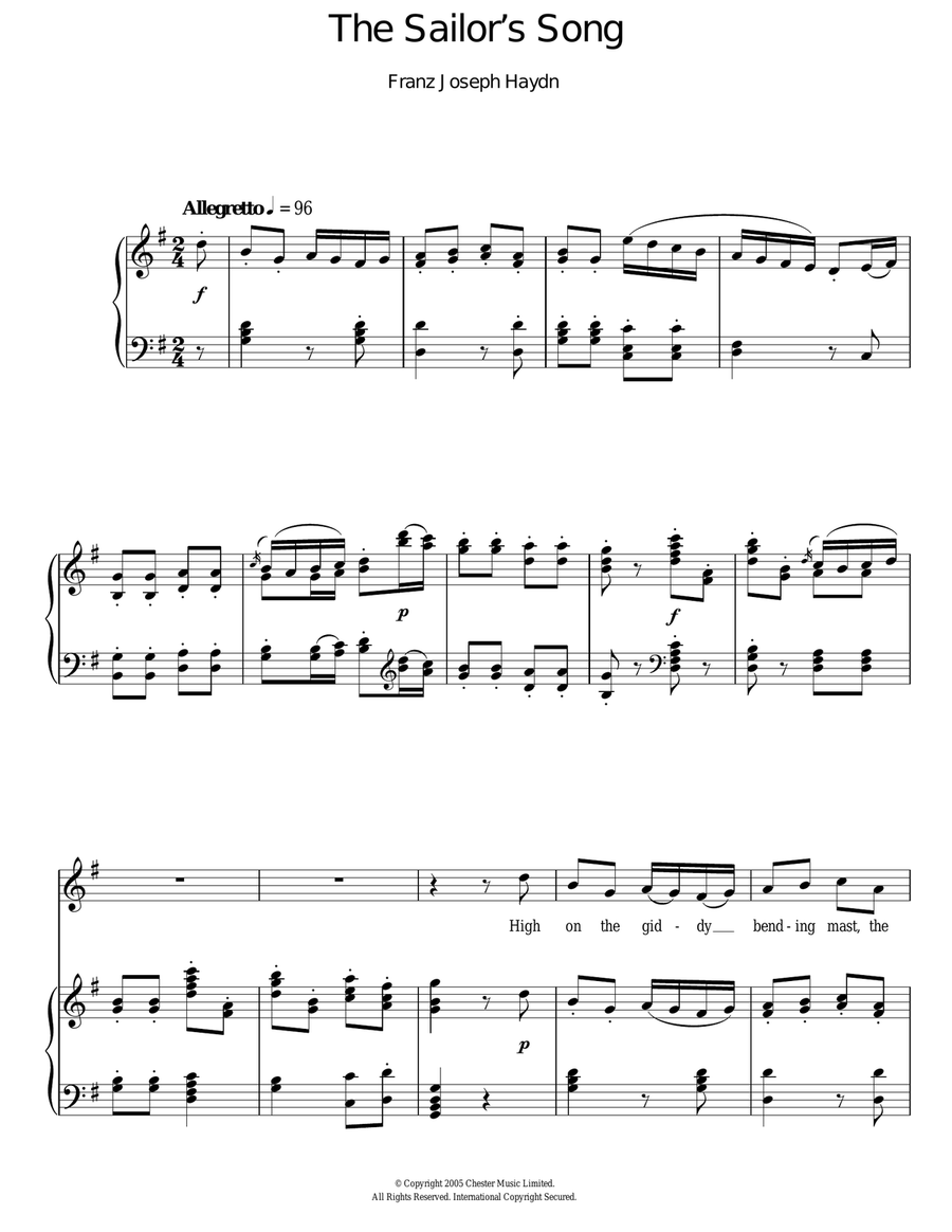 The Sailor's Song (From 12 Canzonettas) Piano, Vocal scores gallery preview page 1