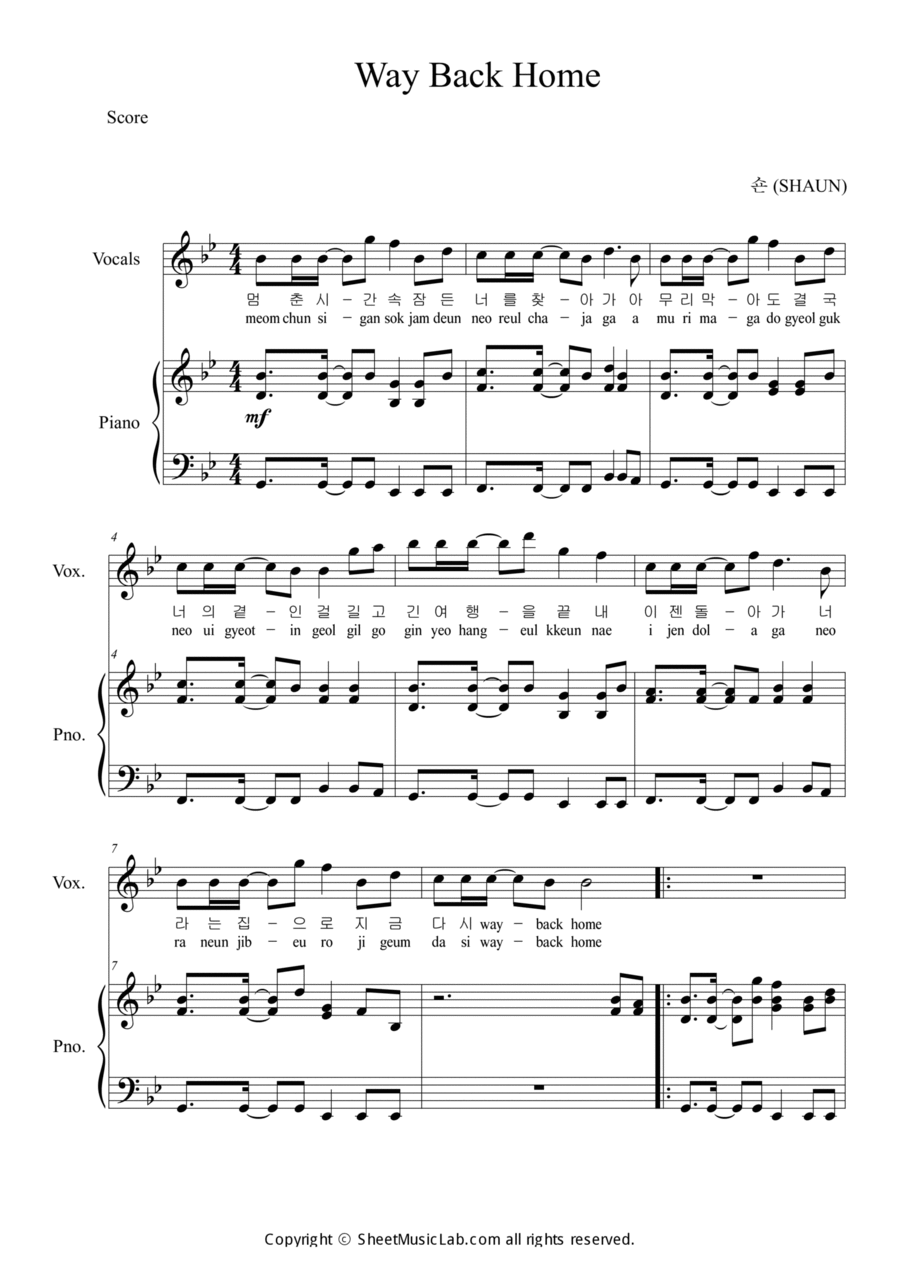 Way Back Home Voice scores gallery preview page 1