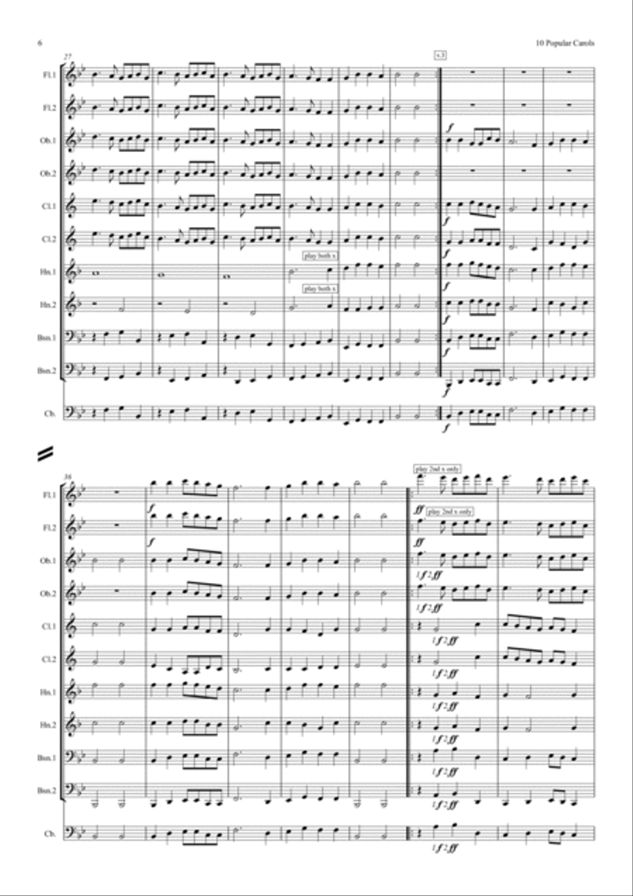 10 Popular Christmas Carols (With Some Descants) - wind dectet Woodwind Quintet scores gallery preview page 6