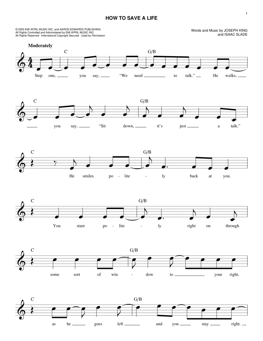 How To Save A Life How To Save A Life Piano scores gallery preview page 1