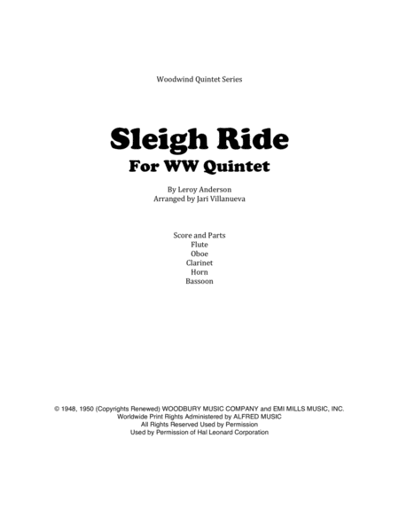 Sleigh Ride for Woodwind Quintet Flute, Oboe, Clarinet, Horn, Bassoon image number null