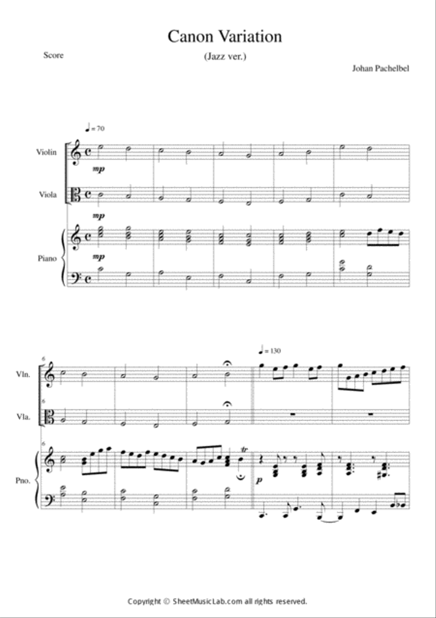 Canon Variation (Jazz Version) Viola scores gallery preview page 1