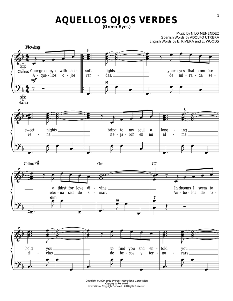 Aquellos Ojos Verdes (Green Eyes) Accordion scores gallery preview page 1