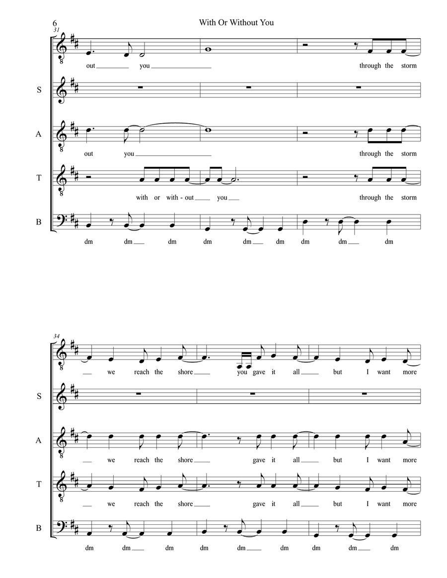 With Or Without You 4-Part scores gallery preview page 6
