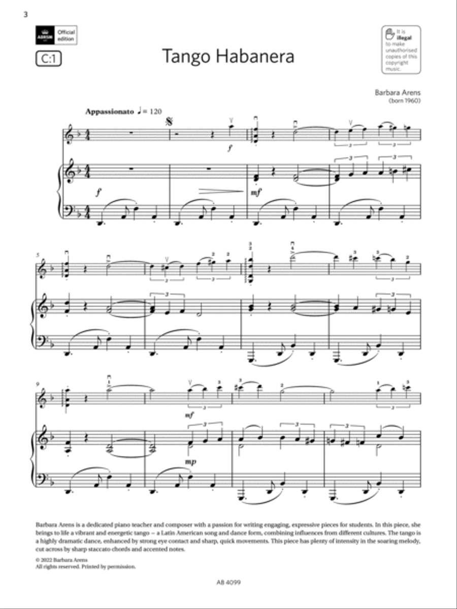 Tango Habanera (Grade 5, C1, from the ABRSM Violin Syllabus from 2024) Violin Solo scores gallery preview page 3