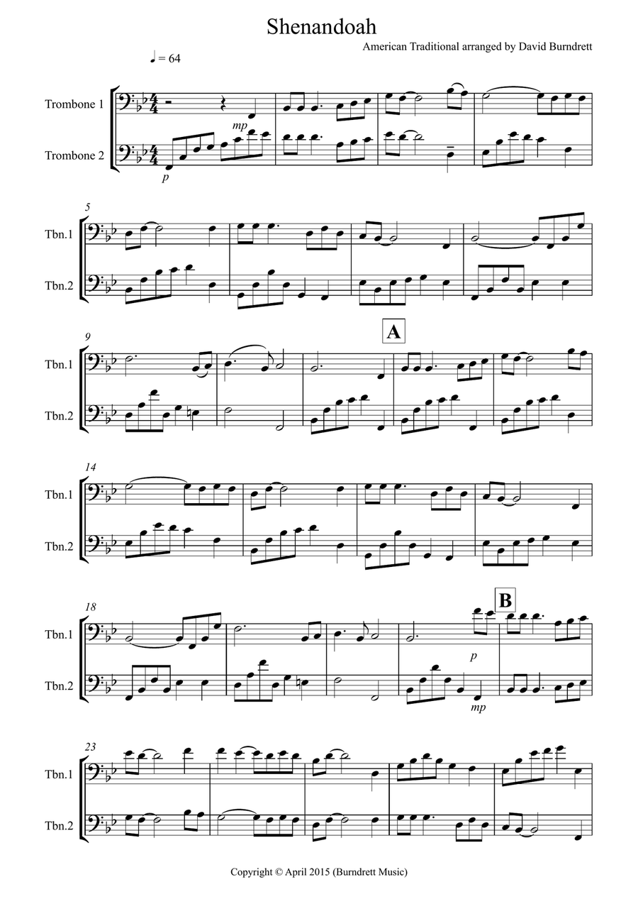 Shenandoah for Trombone Duet Trombone Duet scores gallery preview page 1