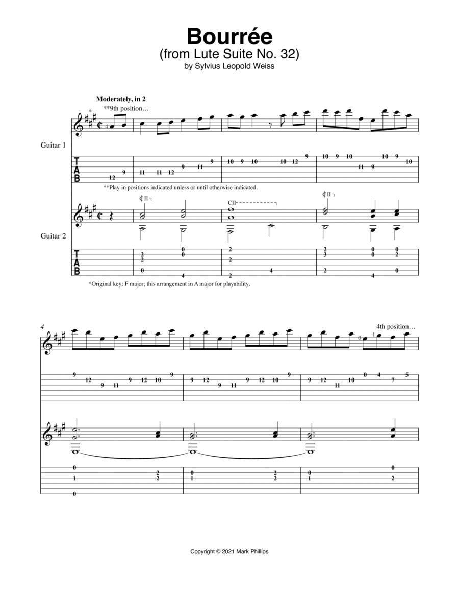 Bourrée (from Lute Suite No. 32) Lute scores gallery preview page 1