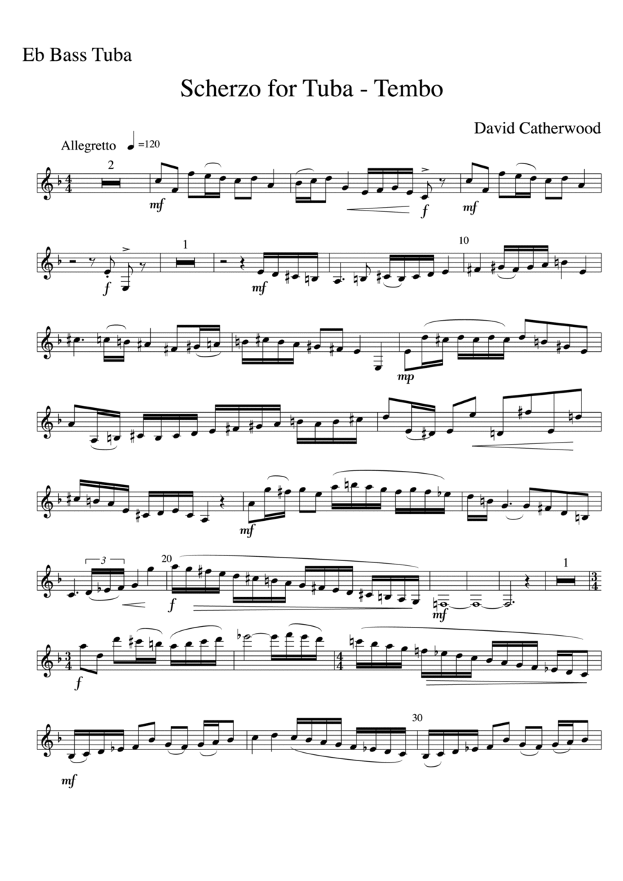 Scherzo for Tuba (Eb Bass) and Brass Band - Tembo by David Catherwood Brass Band scores gallery preview page 1