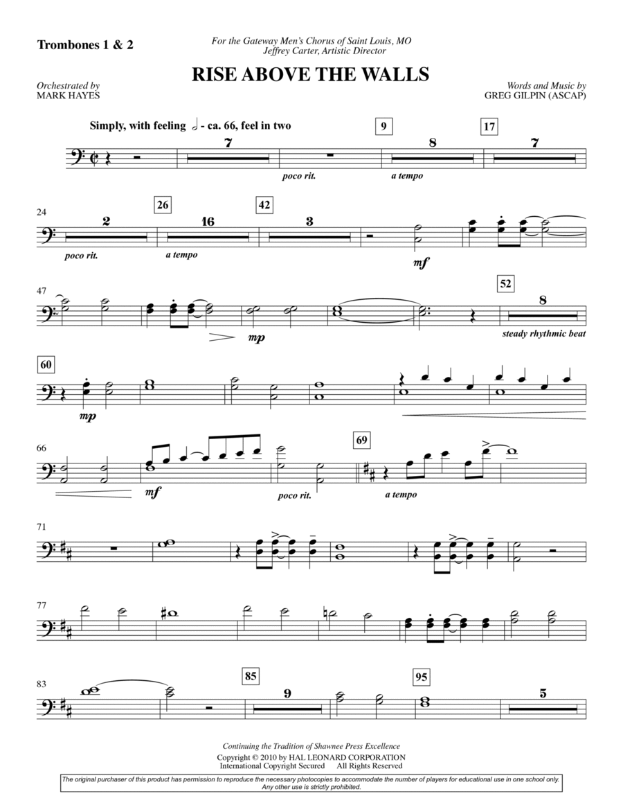 Rise Above The Walls - Trombone 1 & 2 Choir scores gallery preview page 1