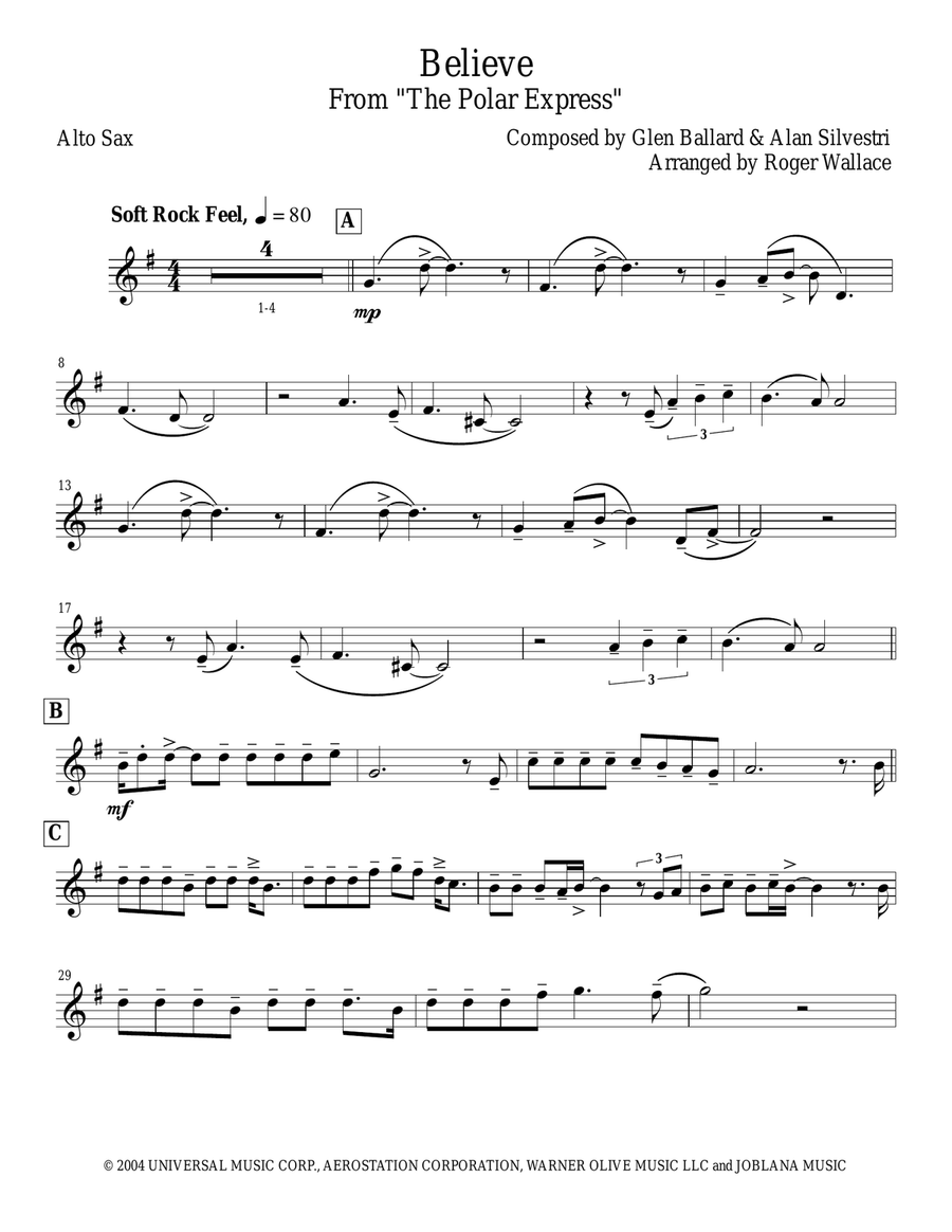 Believe Alto Saxophone scores gallery preview page 1