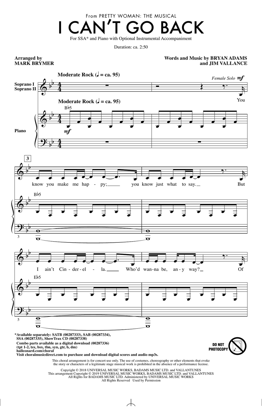 I Can't Go Back (from Pretty Woman: The Musical) (arr. Mark Brymer)