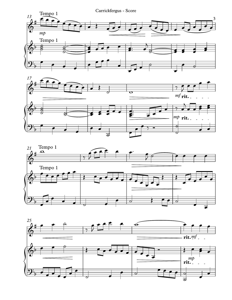Carrickfergus Duet for Bb Clarinet & Harp B-Flat Clarinet scores gallery preview page 3