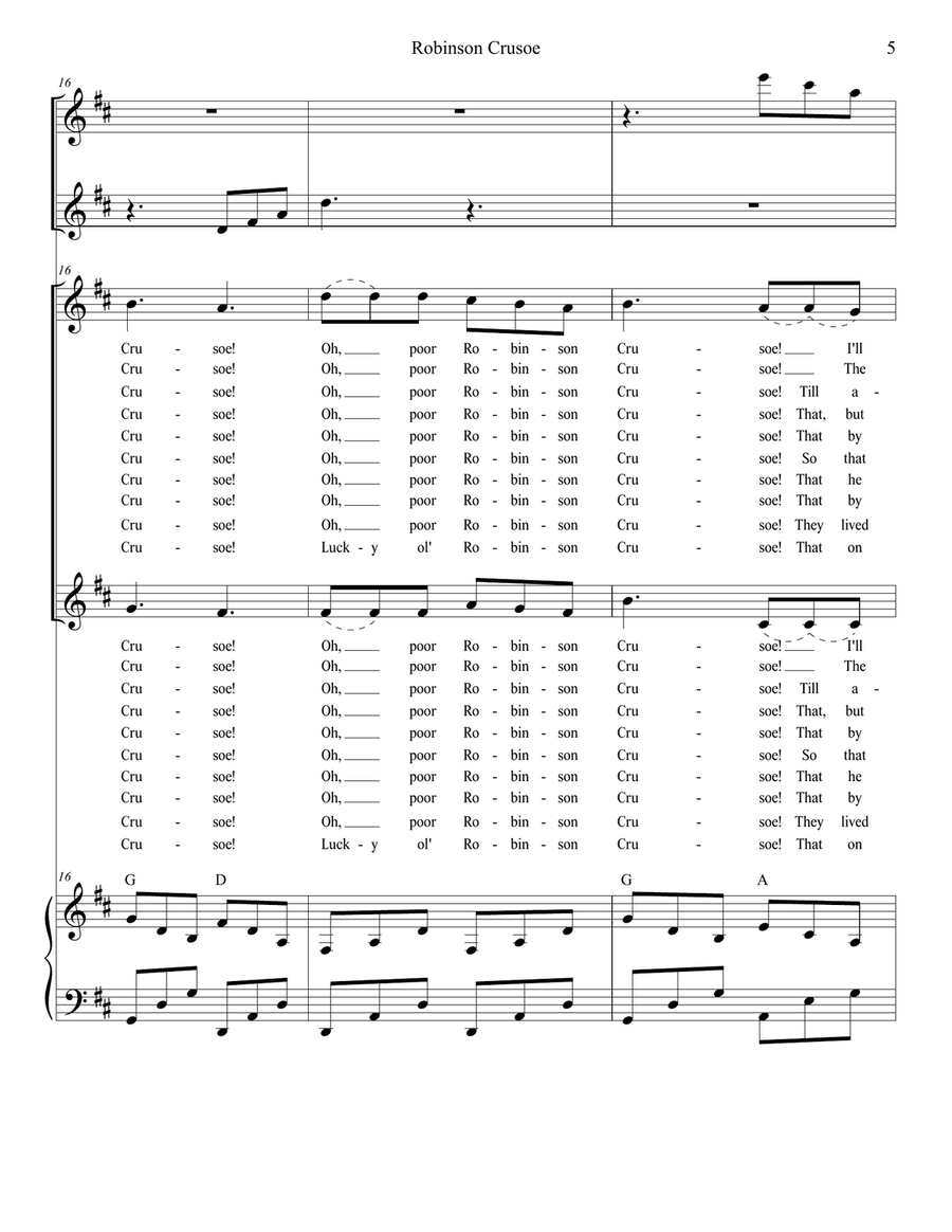 Robinson Crusoe (2-part children's choir) 2-Part scores gallery preview page 5