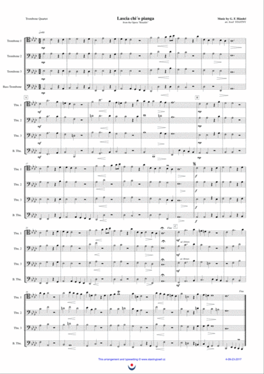 Lascia ch´io pianga (Handel) Brass Ensemble scores gallery preview page 1