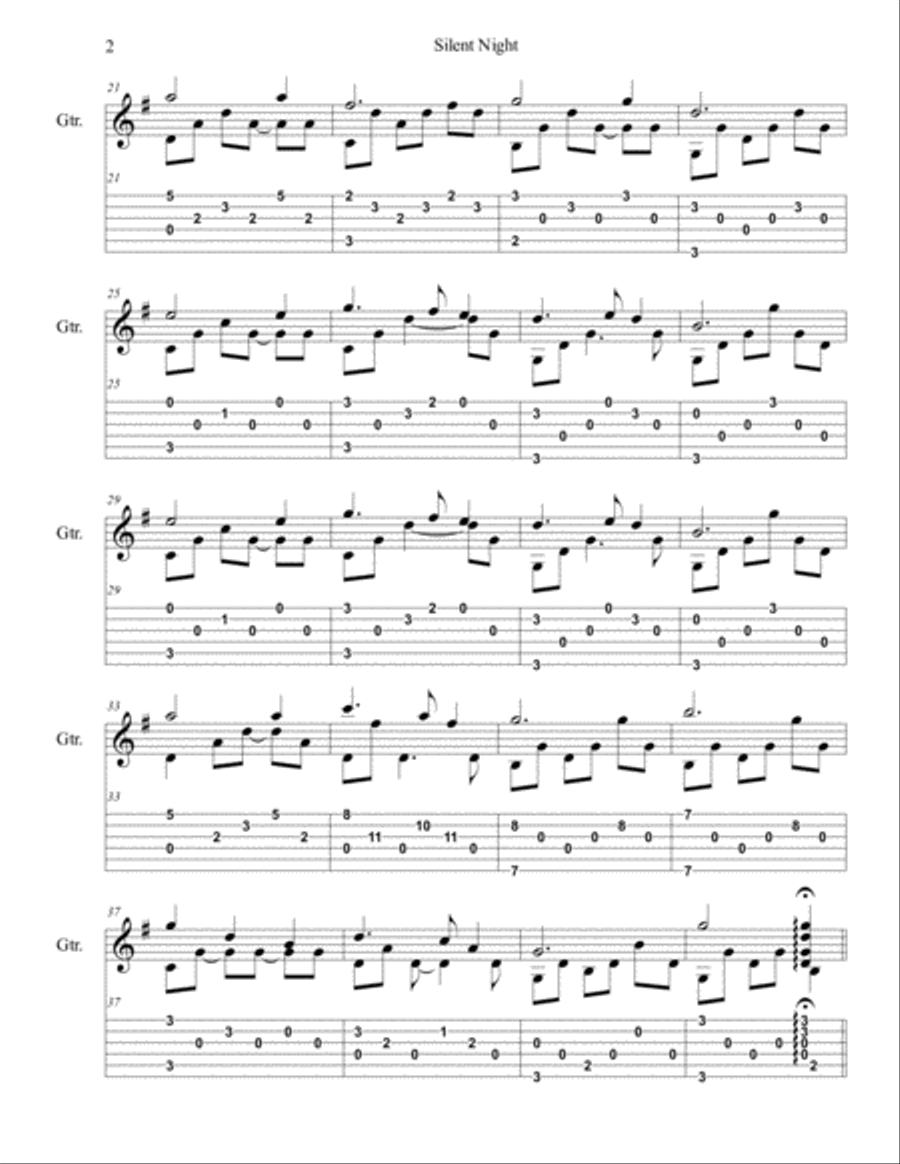 Silent Night For Solo Guitar Guitar Tablature scores gallery preview page 2