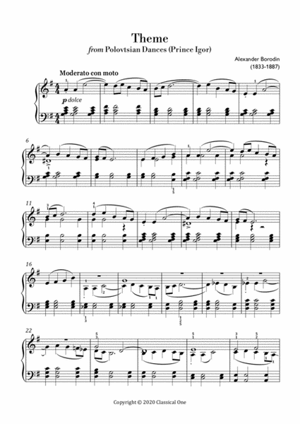 Borodin - Theme from Polovtsian Dances (Easy piano arrangement) image number null