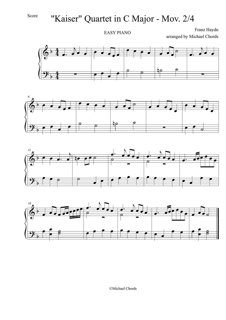''Kaiser'' Quartet in C major- Mov. 2/4 Piano scores gallery preview page 1
