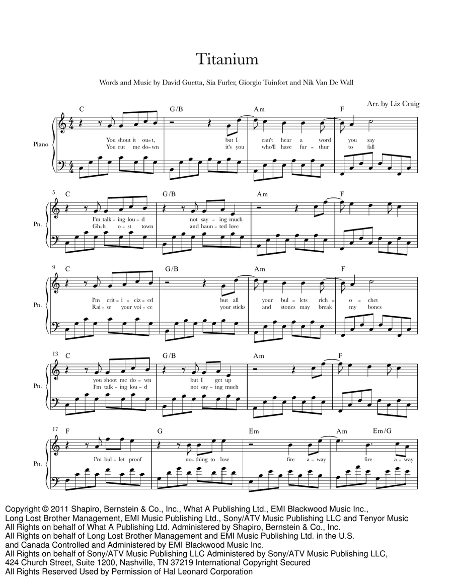 Titanium Piano, Vocal scores gallery preview page 1