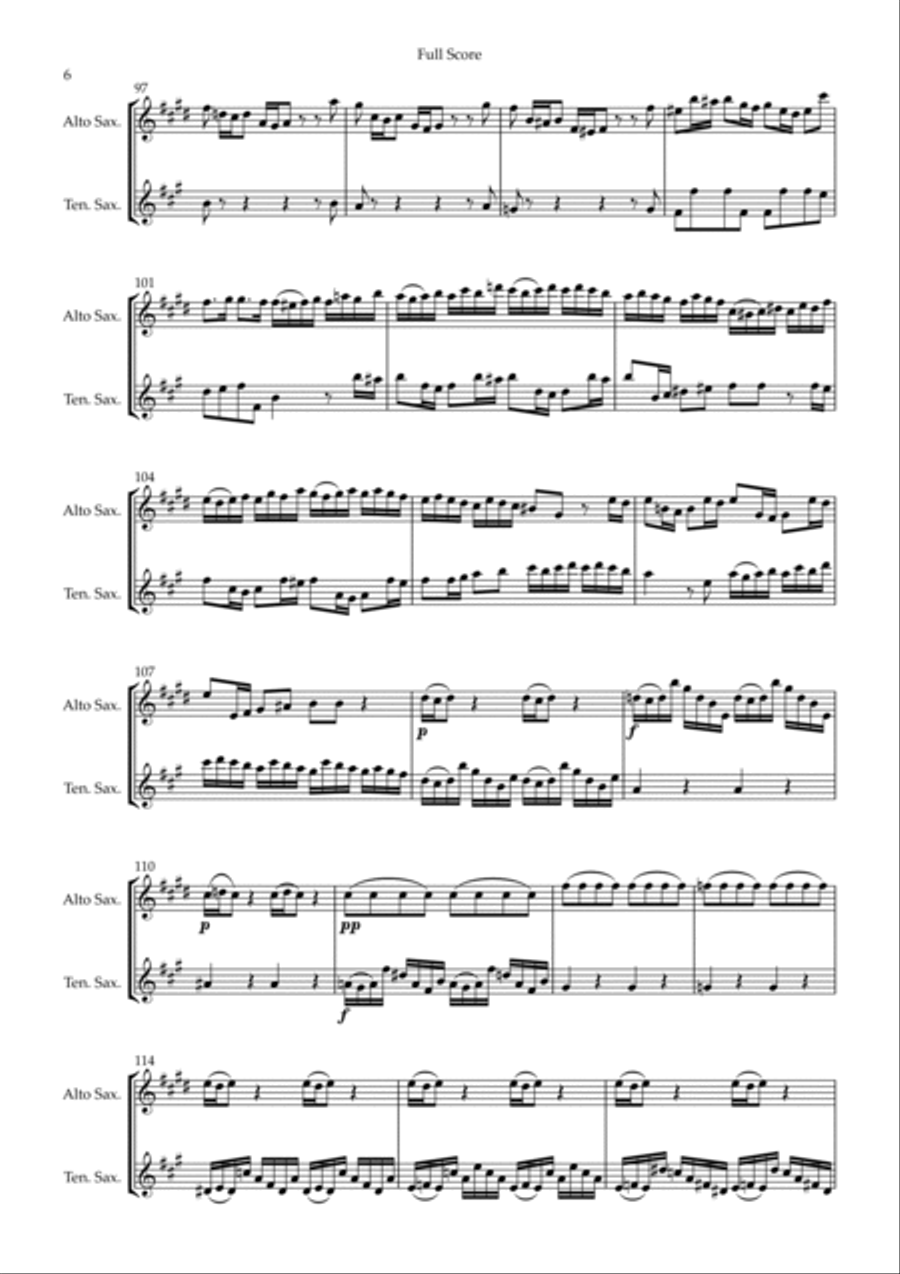 Brandenburg Concerto No. 3 in G major, BWV 1048 1st Mov. (J.S. Bach) for Saxophone Duo Woodwind Duet scores gallery preview page 6
