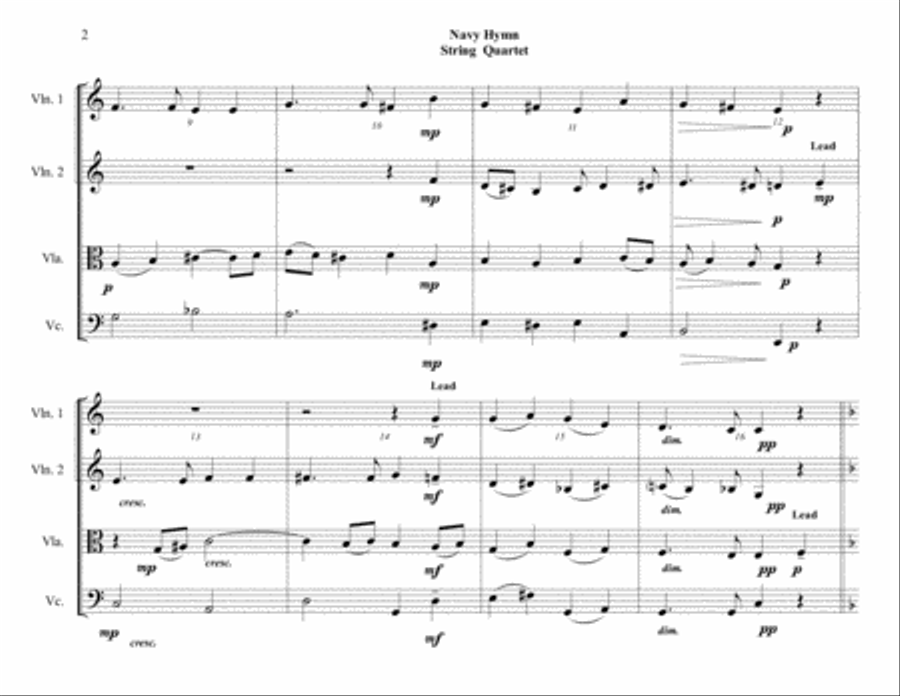 Navy Hymn (Eternal Father, Strong to Save) - String Quartet - Intermediate String Quartet scores gallery preview page 2