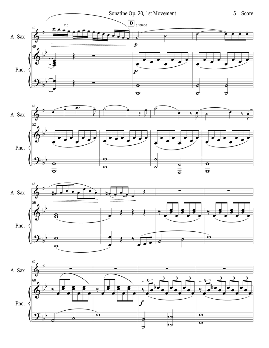 Sonatine by Kuhlau for Alto Sax and Piano Alto Saxophone scores gallery preview page 5