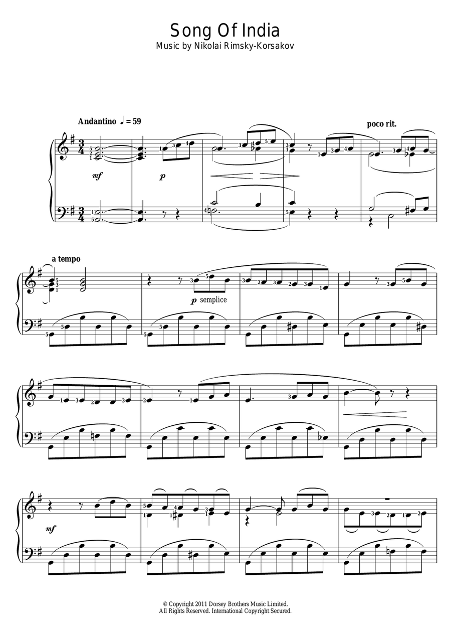 Song Of India Piano Solo scores gallery preview page 1