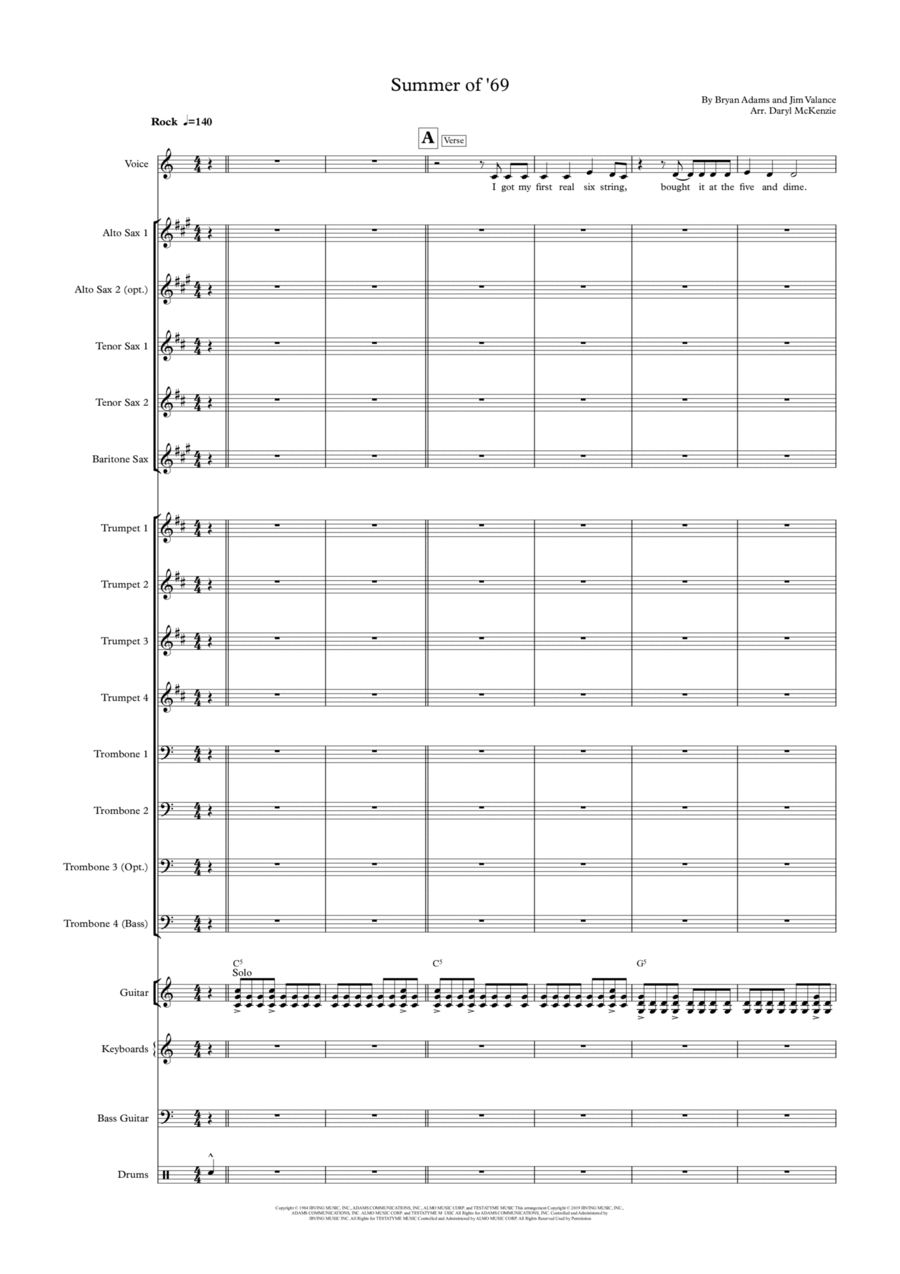 Summer Of '69 Jazz Ensemble scores gallery preview page 1