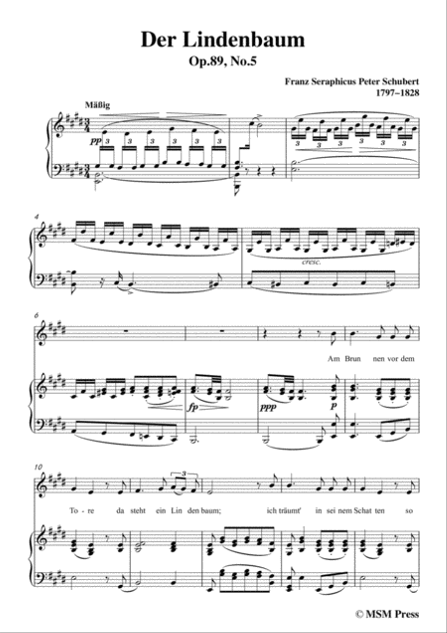 Schubert-Der Lindenbaum,Op.89,No.5,in E Major,for Voice and Piano Voice Solo scores gallery preview page 3