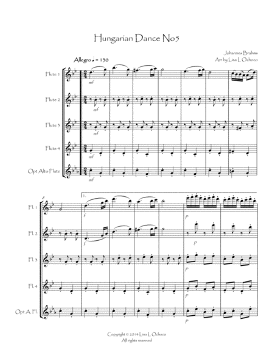 Hungarian Dance No5 for Flute Quartet Hungarian Dance No5 for Flute Quartet Flute Quartet scores gallery preview page 2