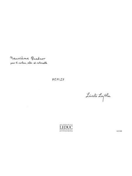 Lajtha Quatuor A Cordes No 9 Op 57 String Quartet Performance Scores