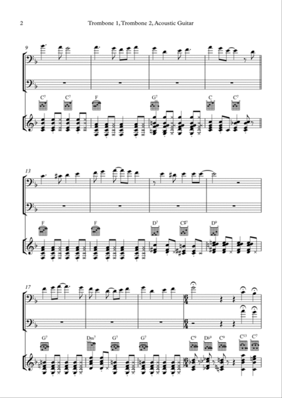 Trail of The Lonesome Pine arranged for 2 trombones and guitar Trombone Duet scores gallery preview page 3