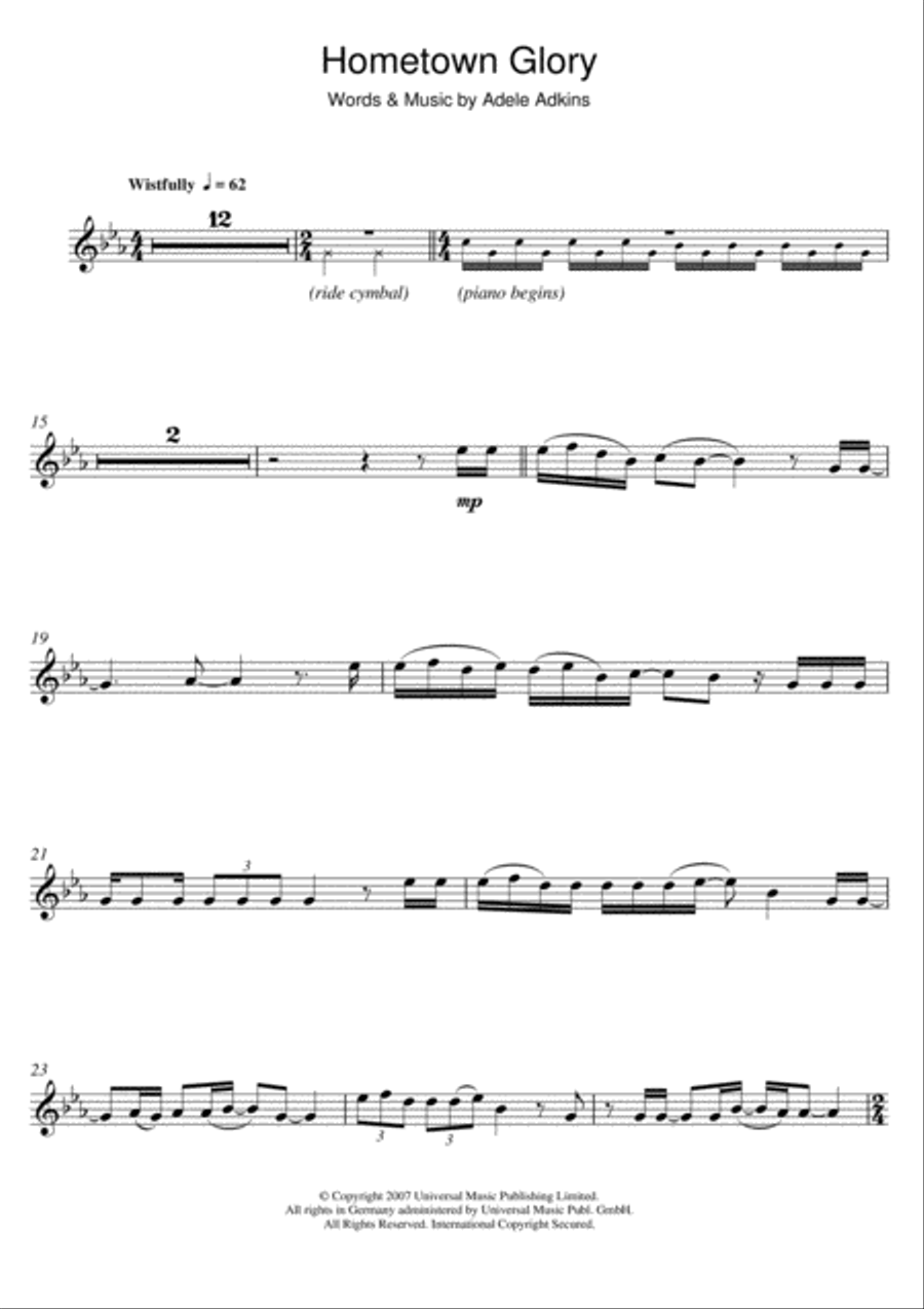 Hometown Glory Hometown Glory Clarinet Solo scores gallery preview page 1