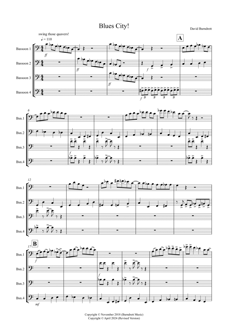 Blues City! for Bassoon Quartet Bassoon Quartet scores gallery preview page 1