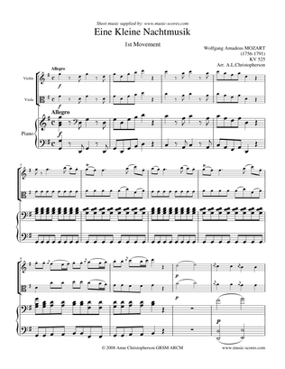 Eine Kleine Nachtmusik - Allegro 1st movement - Violin, Viola and Piano