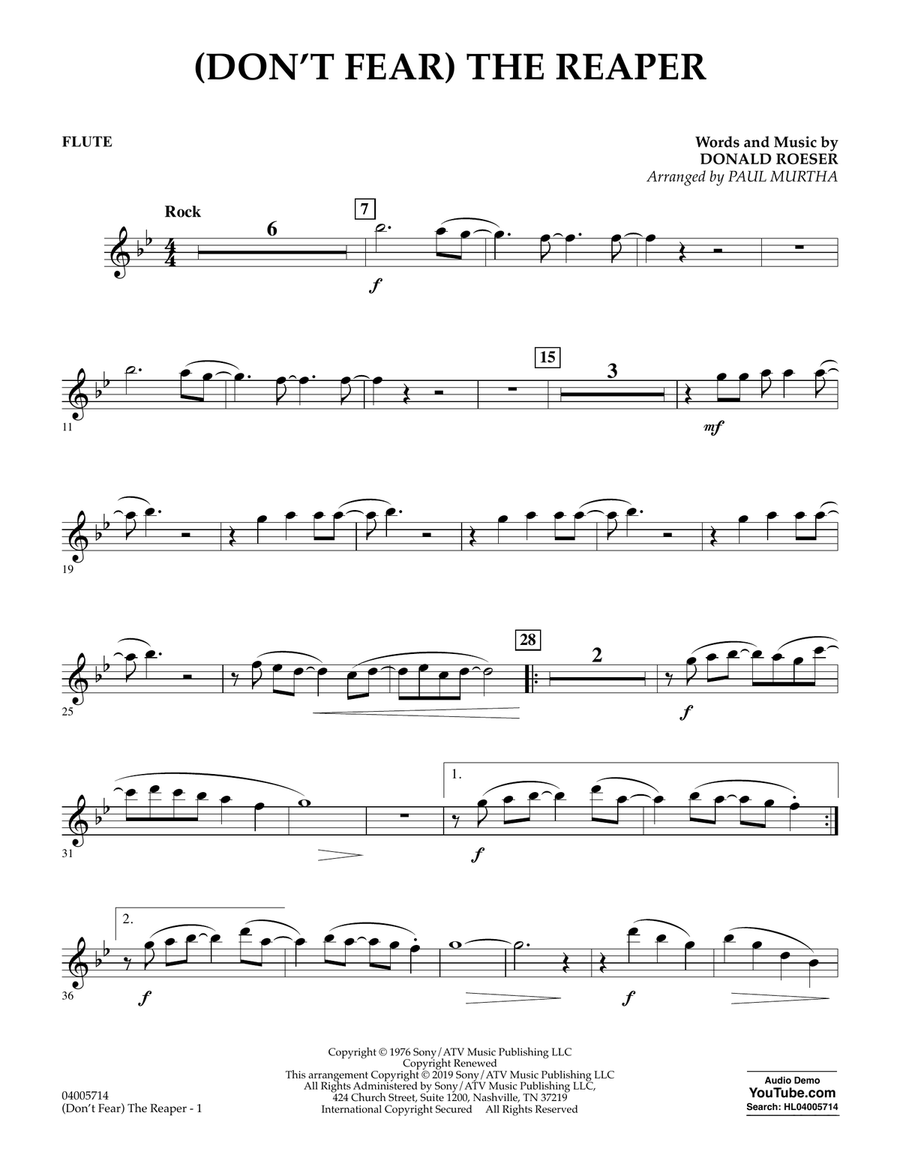 (Don't Fear) The Reaper (arr. Paul Murtha) - Flute Concert Band scores gallery preview page 1