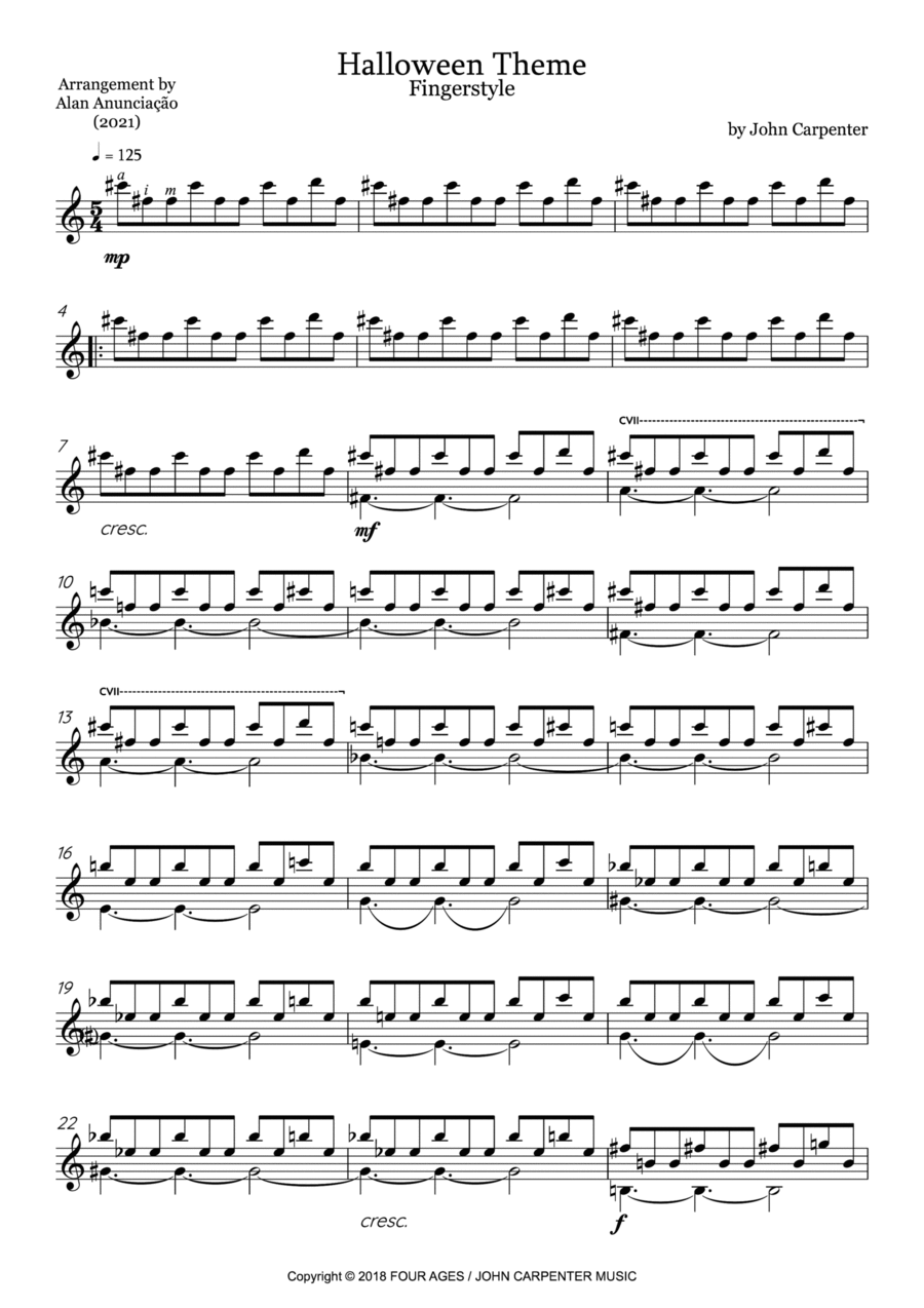 Halloween Theme Guitar Solo scores gallery preview page 1