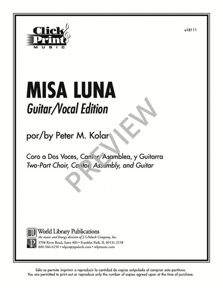 Misa Luna - Guitar / Vocal Score - 2018 Revision