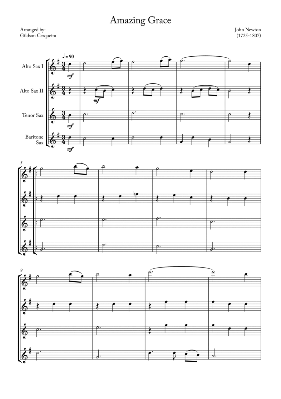 Amazing Grace Saxophone Quartet scores gallery preview page 1