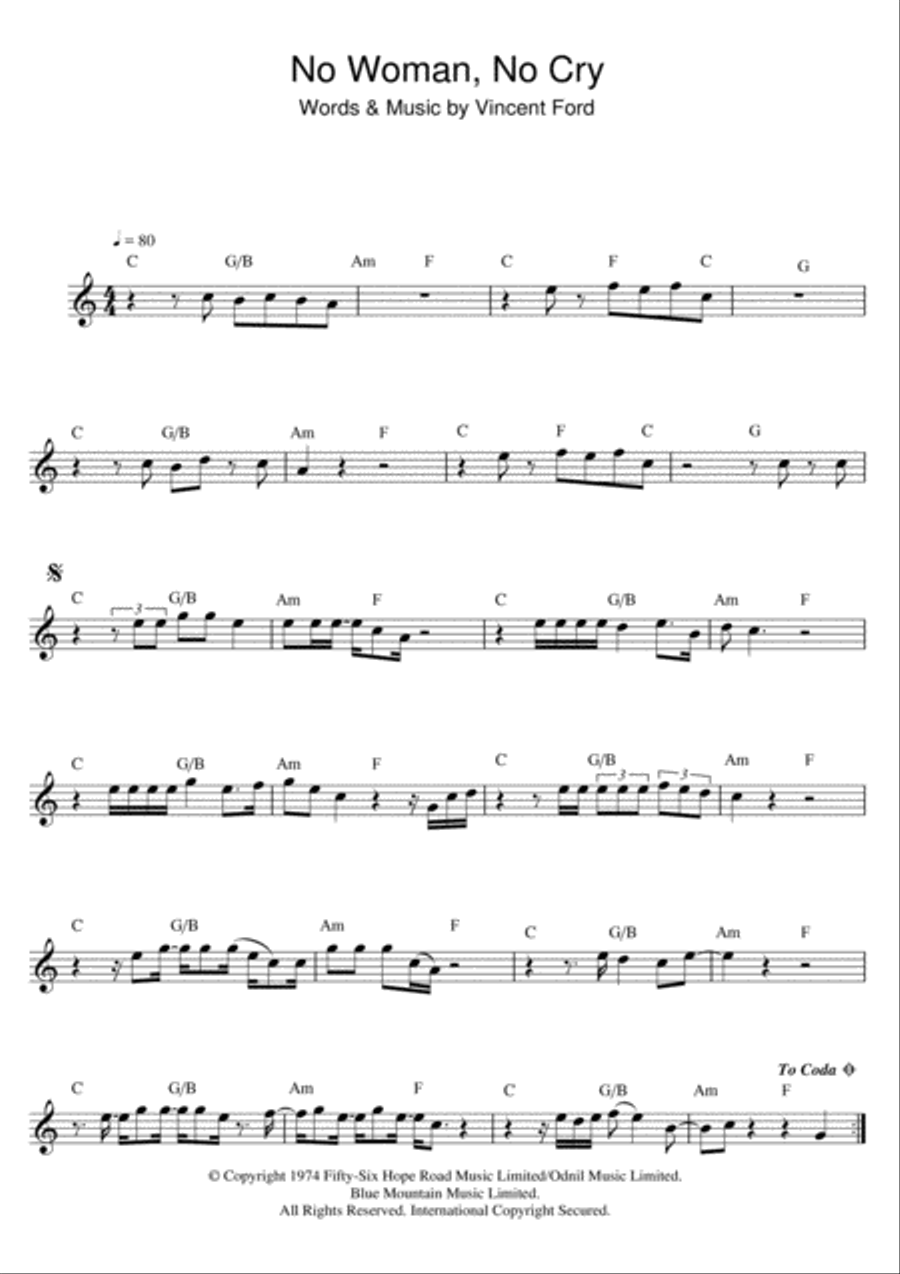 No Woman, No Cry Flute Solo scores gallery preview page 1