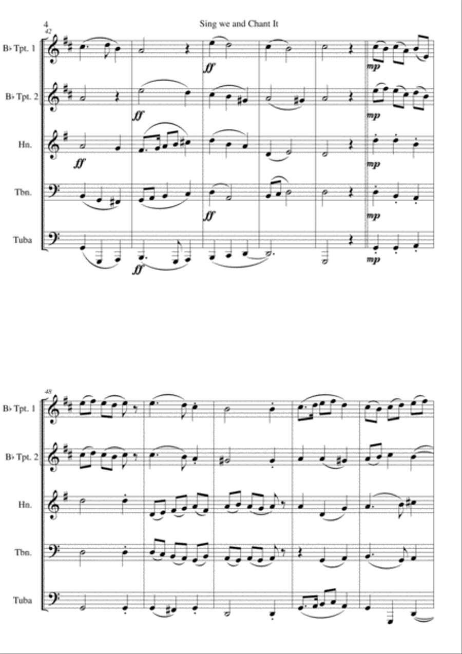 Sing we and chant it (with variations) for brass quintet Brass Quintet scores gallery preview page 4