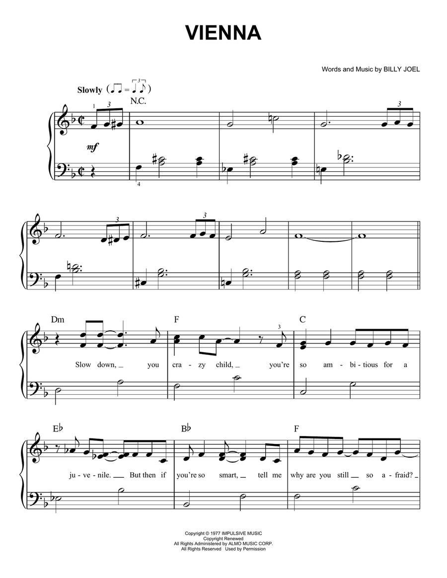 Vienna Vienna Easy Piano scores gallery preview page 1