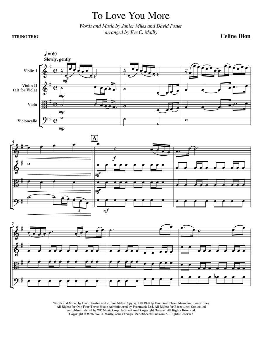 To Love You More String Trio scores gallery preview page 1