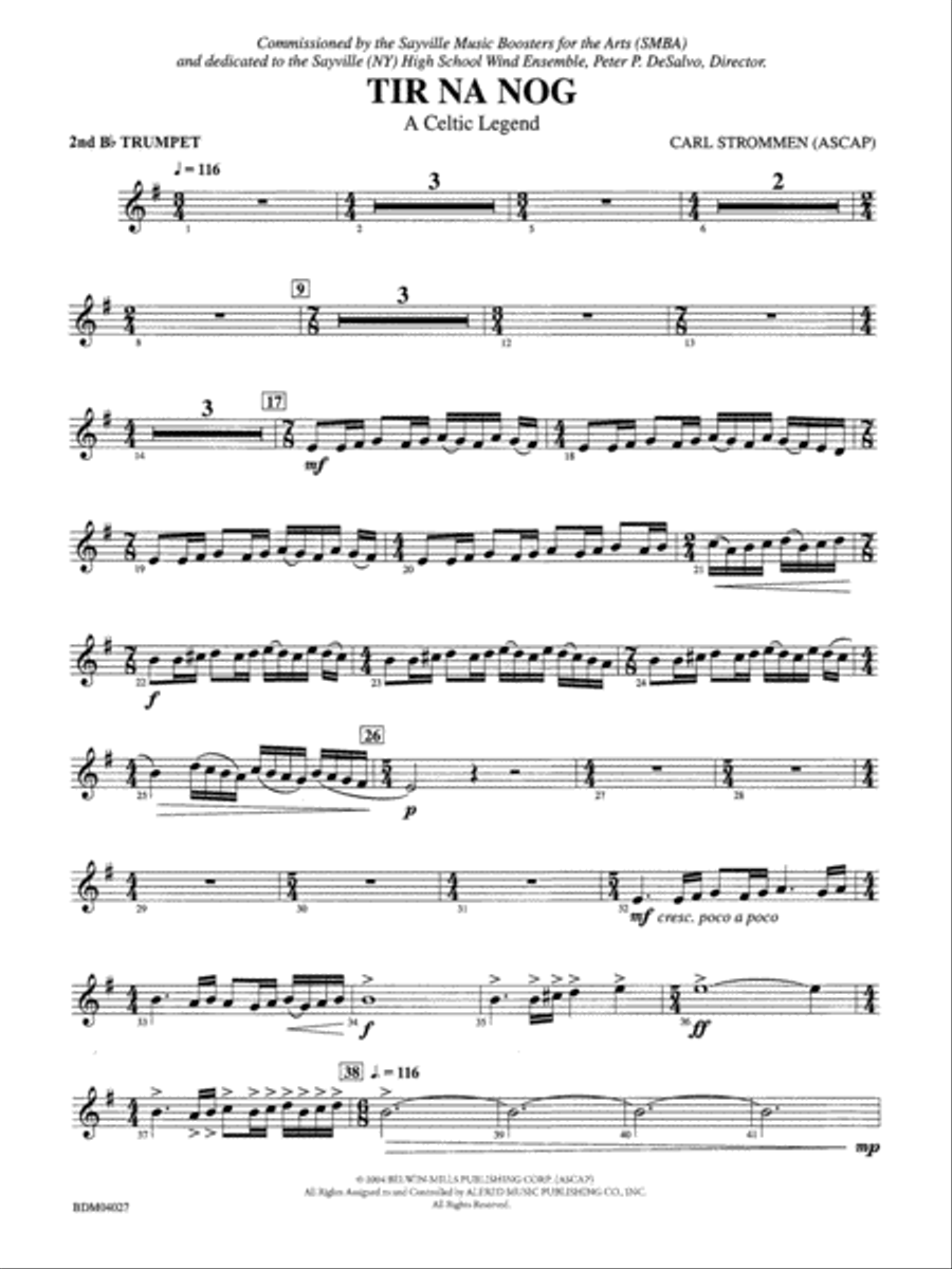 Tir Na Nog (A Celtic Legend): 2nd B-flat Trumpet Concert Band scores gallery preview page 1