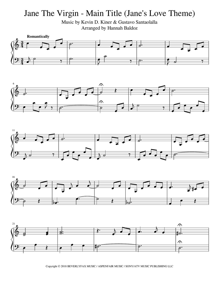 Jane The Virgin Easy Piano scores gallery preview page 1