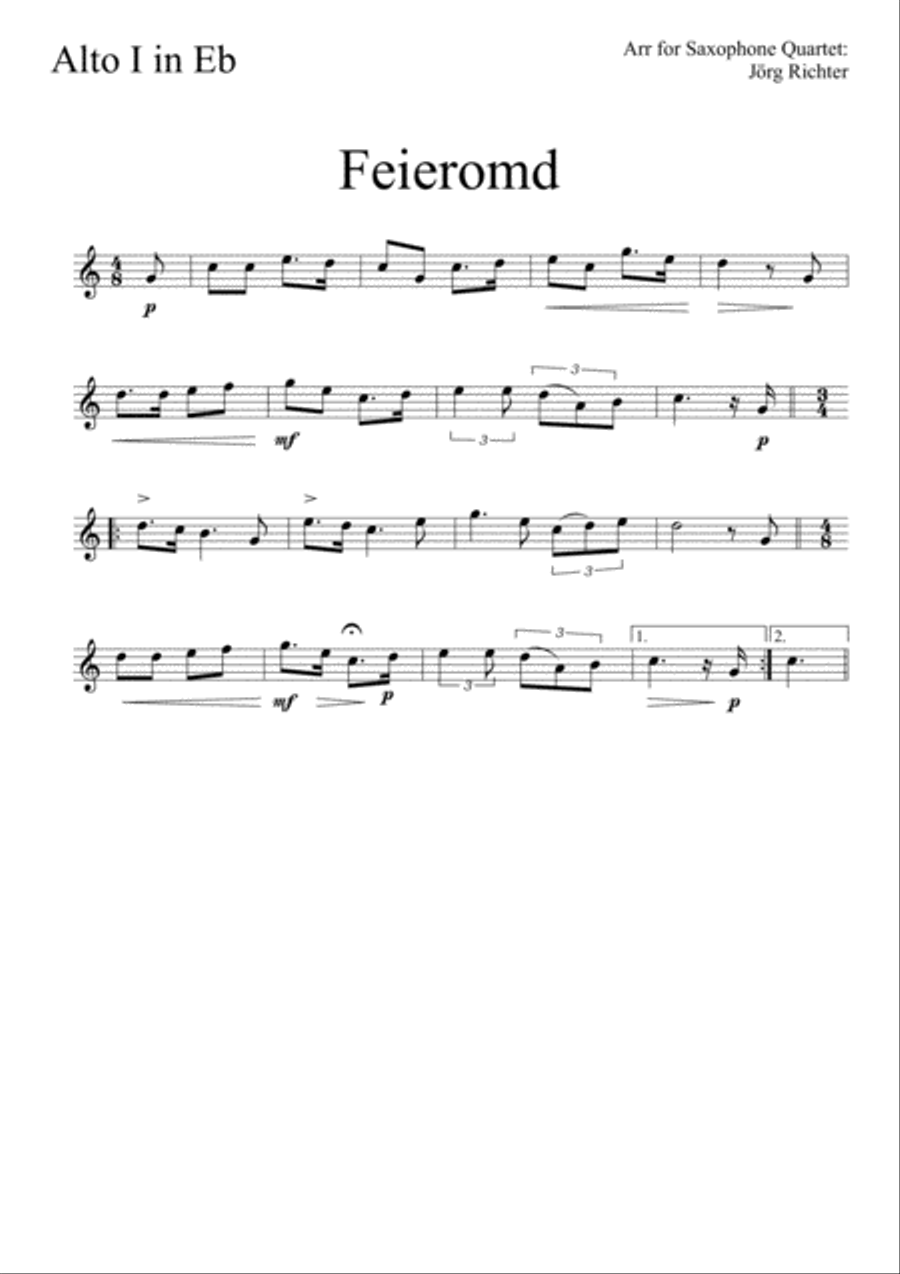 Feieromd (End of Work) - Traditional German Song for Saxophone Quartet Saxophone Quartet scores gallery preview page 3