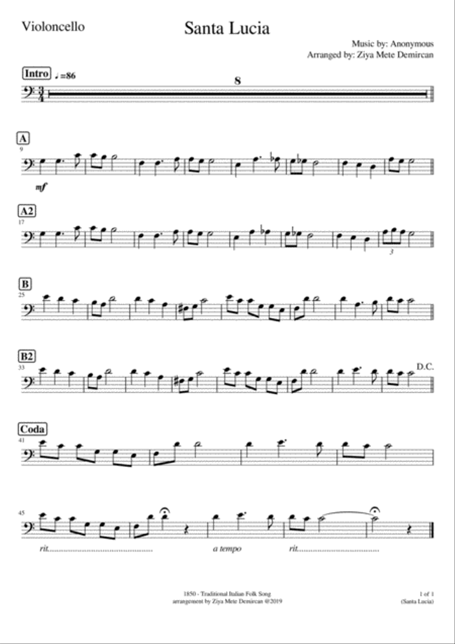 Santa Lucia for Cello & Piano Piano scores gallery preview page 2