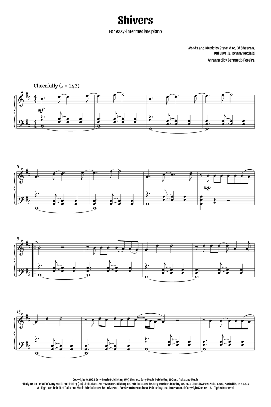 Shivers Piano Solo scores gallery preview page 1