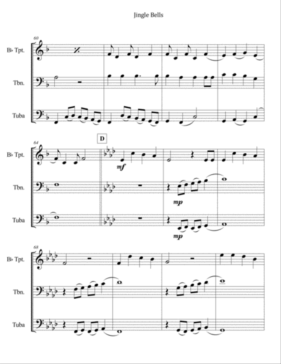 Jingle Bells for Brass Trio (Trumpet, Trombone, Tuba) Brass Trio scores gallery preview page 6